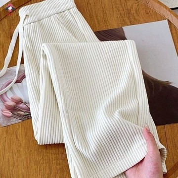 台灣出貨 細條燈芯絨百搭直筒褲女春秋冬新款 高腰 顯瘦寬鬆窄版闊腿褲女 垂感  闊腿褲  拖地褲  顯瘦  韓版