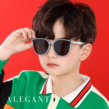 【ALEGANT】輕旅童遊亮岩灰兒童專用輕量矽膠彈性太陽眼鏡/UV400 圓框偏光墨鏡