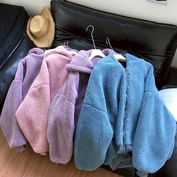 冬季寬松純色保暖羊羔毛短外套女學院風 L#151入