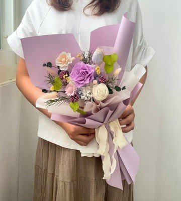 癒心花藝| |七夕花禮| 紫戀時光永生花束(有現貨) 情人節花束