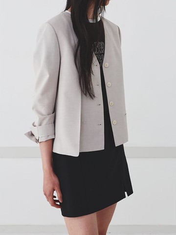 V Neck Regular Fit Jacket [Beige] (KE5311M03A)