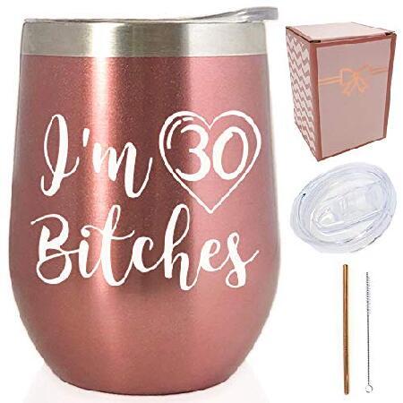 I'm 30 Funny 30th Birthday Gifts for Women Rose Gold 12 oz Insulated Double Wall Stainless Steel Tumbler Cup Mug Travel Wine Glass w Lid ＆ St並行輸入