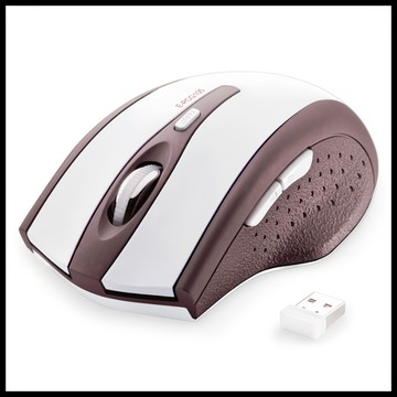 E-books 六鍵式省電無線滑鼠 M20 1600CPI 光學精準定位 2.4GHz無線技術 USB設計  白色 + 咖啡色