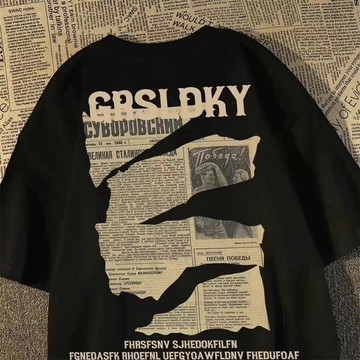 美式潮牌痞帥字母印花100%純棉重磅短袖T恤男寬鬆韓版港風上衣女
