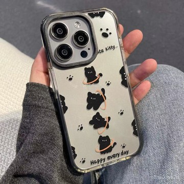 黑色貓咪 防摔 手機殼 蘋果iPhone16 15 14 11 12 13 Pro max xs xr保護殼 78p