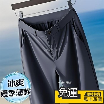 🔥優品🔥【免燙抗皺】夏季冰絲高腰男褲免燙彈力男士休閒褲寬鬆直筒西褲爸爸裝薄款長褲