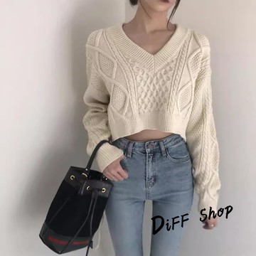韓版氣質顯瘦V領露背腰綁針織上衣【W259】