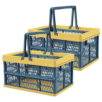 手提摺疊收納籃  2個  30 x 20 x 15.5cm  黃藍色