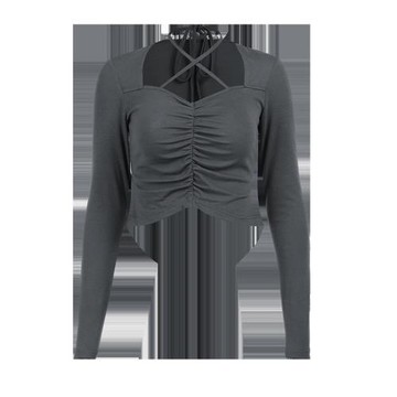 設計感長袖修身褶皺內搭上衣掛脖