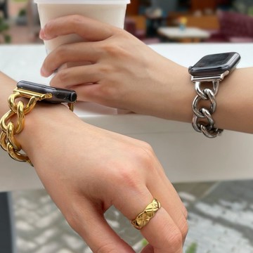 ins網紅款 粗款立體金屬不鏽鋼鏈條 iwatch錶帶  適用於iwatch/applewatch+全系列通用