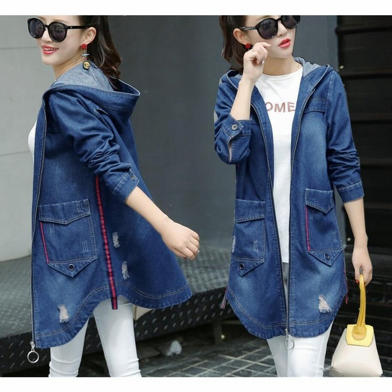 デニム Gジャン デニムパーカー ロング丈ジージャン デニムアウター春秋 レディースデニムジャケット スプリング 全店二点 通販 Lineポイント最大get Lineショッピング