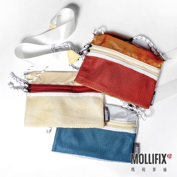 Mollifix 瑪莉菲絲 拼色雙袋斜背隨身小包 (紅棕)