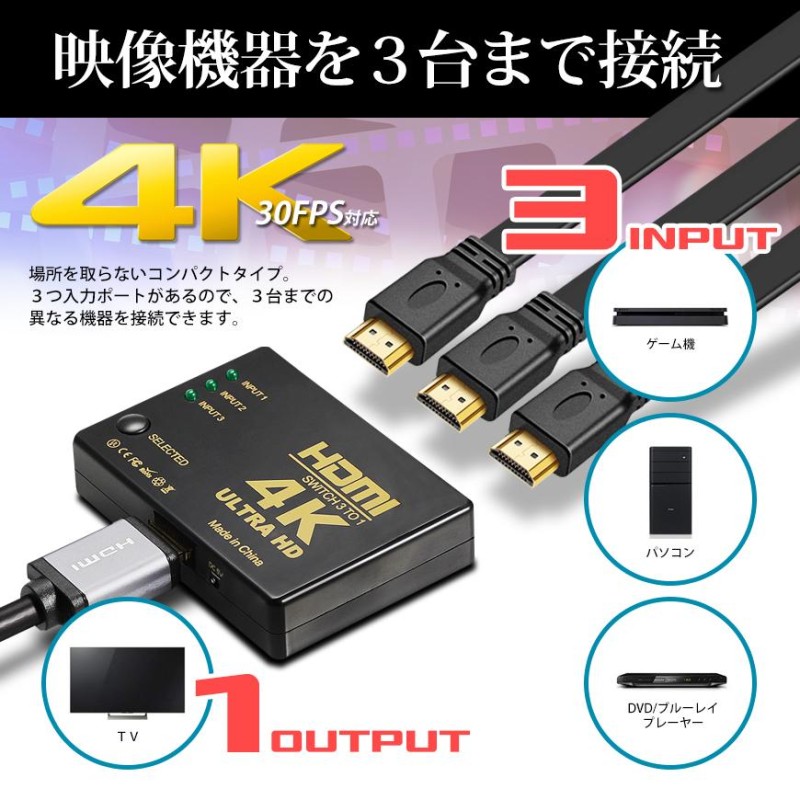 信用 HDMI切替器 3HDMI to HDMI セレクター 変換 変換アダプタ 分配器 メス→オス 光デジタル ディスプレイ モニタ ケーブル 