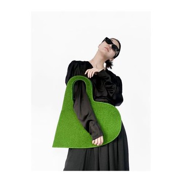 香茅咕咕原創設計綠色毛毛愛心手提包小眾材質高級感腋下單肩包包