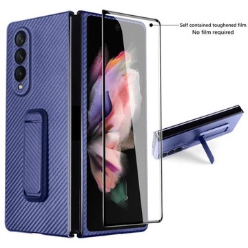適用三星fold3支架手機殼前蓋鋼化膜全包w22碳纖超薄前殼一體硬套