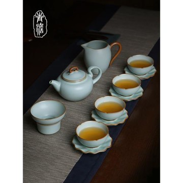 汝瓷功夫茶具套裝整套冰裂釉景德鎮汝窯手工陶瓷禮盒裝高溫還原燒