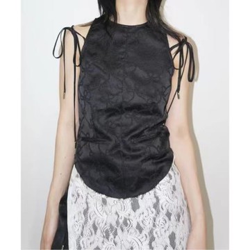 日單 MUS設計感小眾氣質無袖襯衫小個子背心上衣女