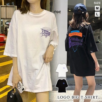 Tシャツレディースチュニック春夏春夏トップス半袖カットソー白黒ロゴ大きめゆったりビッグサイズホワイトブラック代30代40代 通販 Lineポイント最大get Lineショッピング