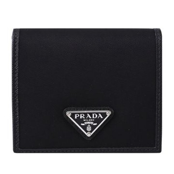 PRADA 金屬三角LOGO尼龍對開式零錢短夾(黑)