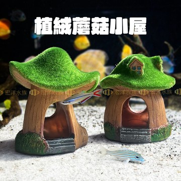 宏洋水族【水族造景 植絨-蘑菇小屋】水族裝飾 魚缸造景 蘑菇躲避洞 小型魚蝦躲藏屋 水族擺飾 造景配件 蘑菇屋 樹酯造景