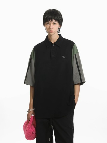 Unvesno (UN) 撞色拼接刺繡搽毛運動POLO衫短袖 SWS-1659