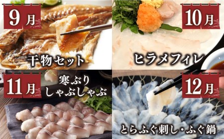  海産物 ギョギョギョ 定期便 （壱）《壱岐市》  鯛 ブリ 刺身 鮮魚 海鮮 フグ とらふぐ [JZX009] 140000 140000円 14万円