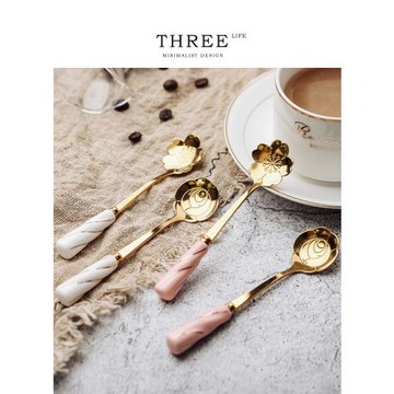 Tlife·Pattern·日式可愛不銹鋼長柄把精致甜品咖啡勺子 | 花型