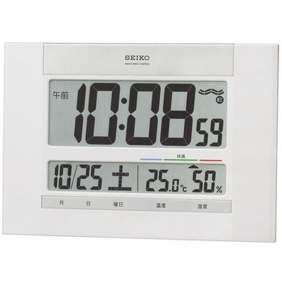 セイコー SEIKO SQ429W 置き時計 掛置兼用時計 壁掛け時計 掛け時計 電波時計 デジタル カレンダー 温度計 湿度計