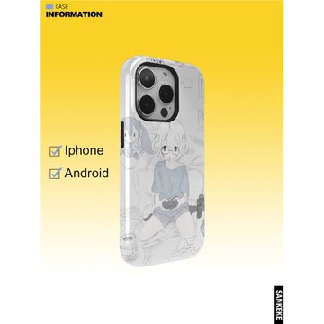 三殼殼原創小眾優質宅女插畫高級韓國涂層菲林二合一手機保護殼適用于蘋果15promax/plus/14/13/12/IMD手機殼