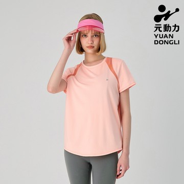 元動力 MIT拼接網紗運動短袖上衣(淺桔色；S-L)4242231602