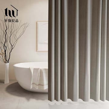【好物良品】《灰色》仿亞麻莫蘭迪色系防潑水防霉防潮加厚浴簾(附掛環)