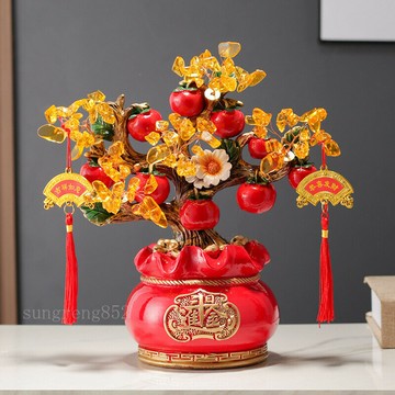 黃水晶髮財樹擺件招財客廳玄關搖錢樹酒櫃裝飾品喬遷新居開業禮物