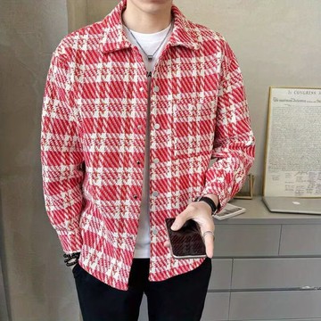 春季美式復古扎染長袖襯衫男女 寬鬆情侶款格子上衣襯衫-外套
