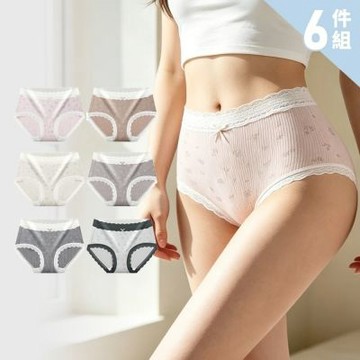 【Chic Chic 琪琪】6件組-日系碎花蕾絲純棉內褲 顏色隨機(全包臀/親膚羅紋/三角褲/不卡襠/女內褲)