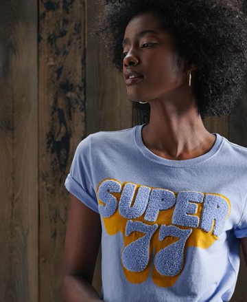 Superdry Women's Women's Limited Edition Chenille Shadow T-Shirt Light Blue / Blue Heron - Size: 8 Size: 4