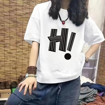 100%純棉 短袖T恤女 夏季新款 字母印花 休閒百搭 寬鬆上衣  短袖上衣女 oversizeT恤