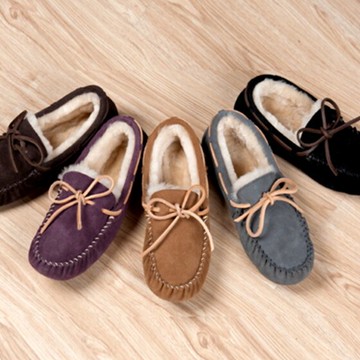 現貨+預購 豆豆鞋 羊毛絨平底鞋-保暖加絨圓頭 真皮女鞋子5色72o1【獨家進口】【米蘭精品】