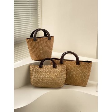 韓國ins博主同款方型草編包簡約法式復古竹編包包手提小方包草包