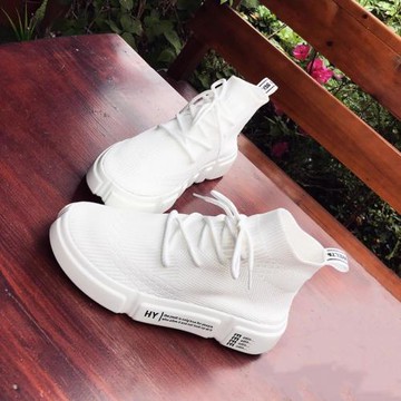 彈力襪子鞋女2026春季新款輕便百搭高幫休閑鞋飛織透氣運動小白鞋