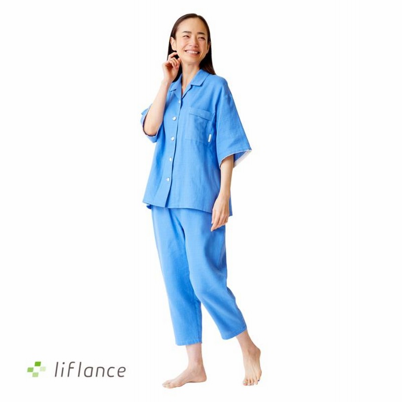 夏用パジャマ 綿麻ワッフルガーゼ半袖パジャマ レディース liflance リ