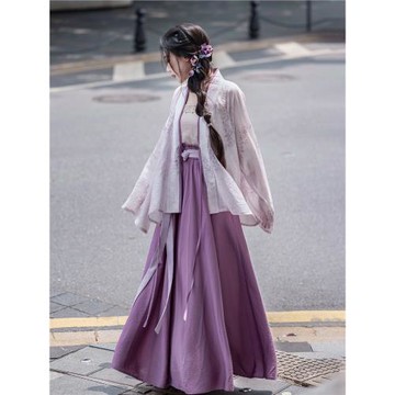 擬夢紫藤冰沙 原創國風松緊腰破裙漢元素日常通勤漢服漢元素秋