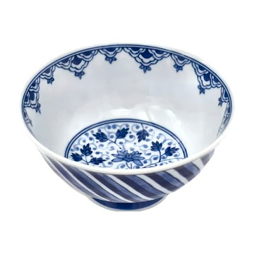 有田燒 旋十草飯碗 日本制 口徑13cm 高7cm 滿水位容量 320cc  白色 + 藍色  1個