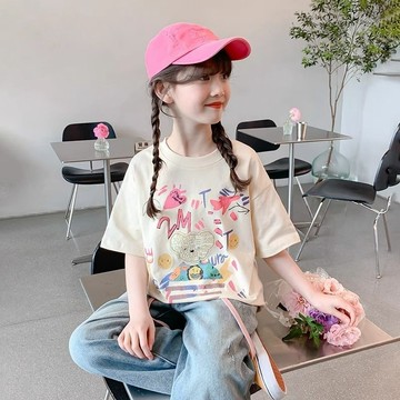 ATL 兒童短袖 女童短袖 中大童上衣 女童短袖T恤夏裝2025新款洋氣兒童夏季體恤中大童夏款半袖上衣薄