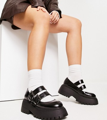 ASOS DESIGN Wide Fit Mystic chunky mary-janes in black