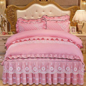 韓式蕾絲床裙四件套夾棉床罩套件花邊被套床單加厚床罩床蓋多件套