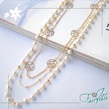 【伊飾童話】亮片玫瑰＊珍珠多墬毛衣長鍊