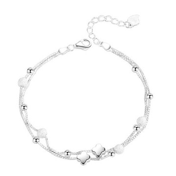 RJ New York 真心幸運草雙層磨砂珠清新韓風手鍊(銀色)