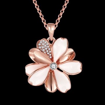 純銀項鍊 鍍18K金鑲鑽吊墜-高貴優雅精美花朵情人節生日禮物女飾品2色73ce216【獨家進口】【米蘭精品】