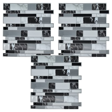 WE CHAMP 仿真大理石紋磁磚貼 WTB-395 3片入 27 x 25.5cm DIY壁面裝飾  黑灰色