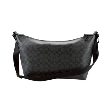 [平輸版] 【COACH】碳黑C LOGO PVC後拉鍊袋大款水餃斜背男包 真品平輸